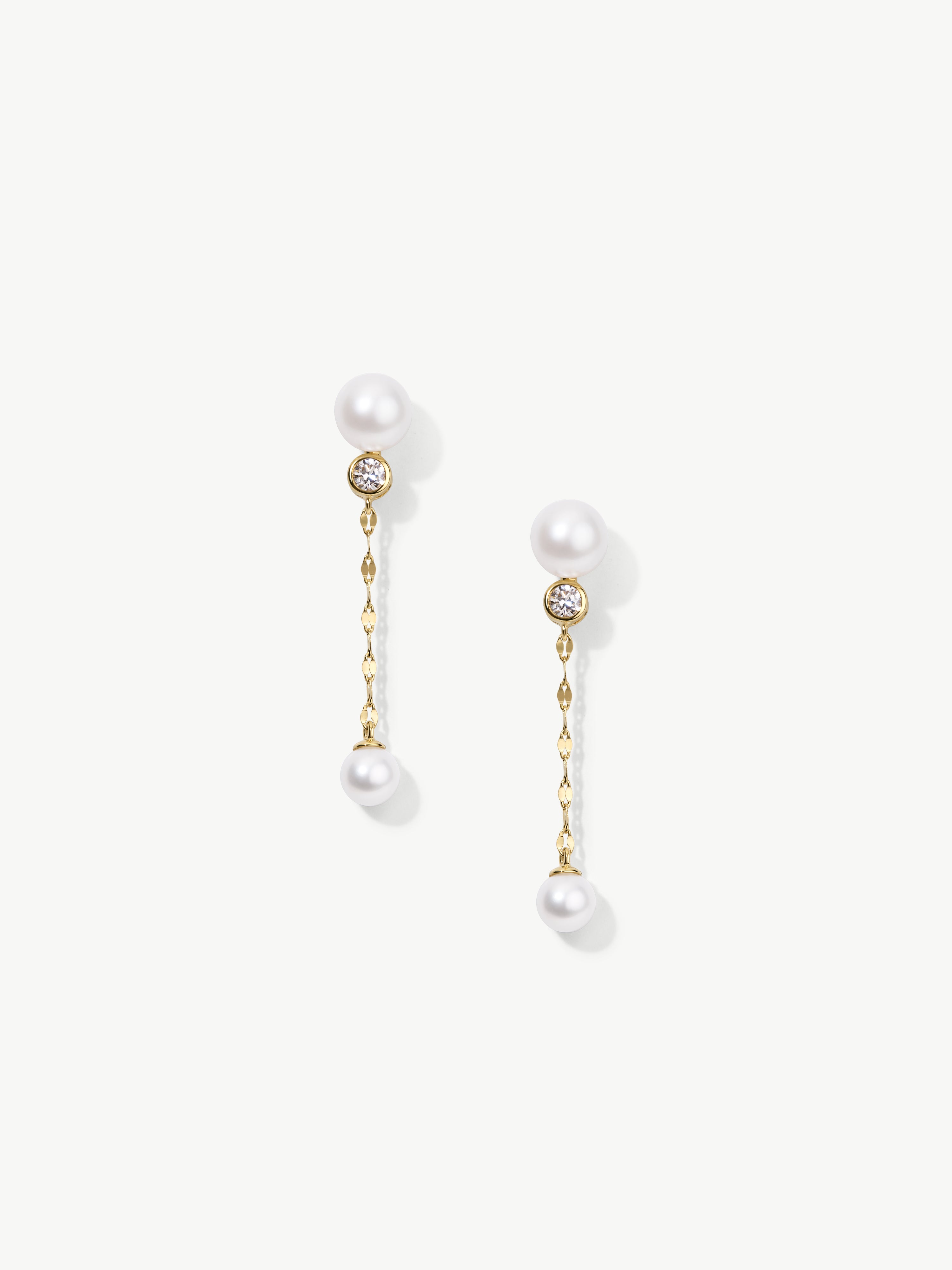 Double Take 14K gold pearl and diamond drop earrings