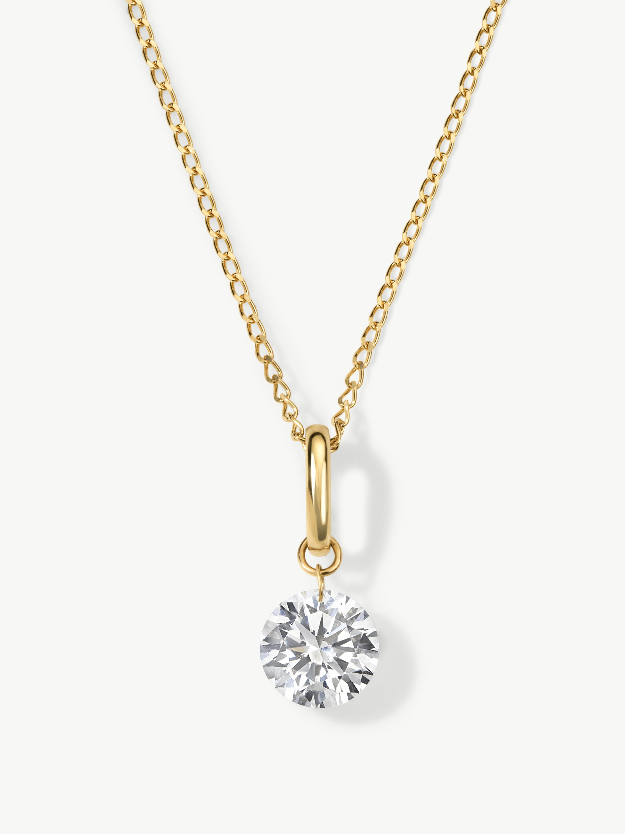 Just Enough 14K solid gold necklace with a floating 0.83 ct round lab-grown diamond