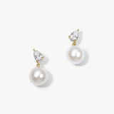 Pear & Pearl 14K gold diamond and pearl drop earrings