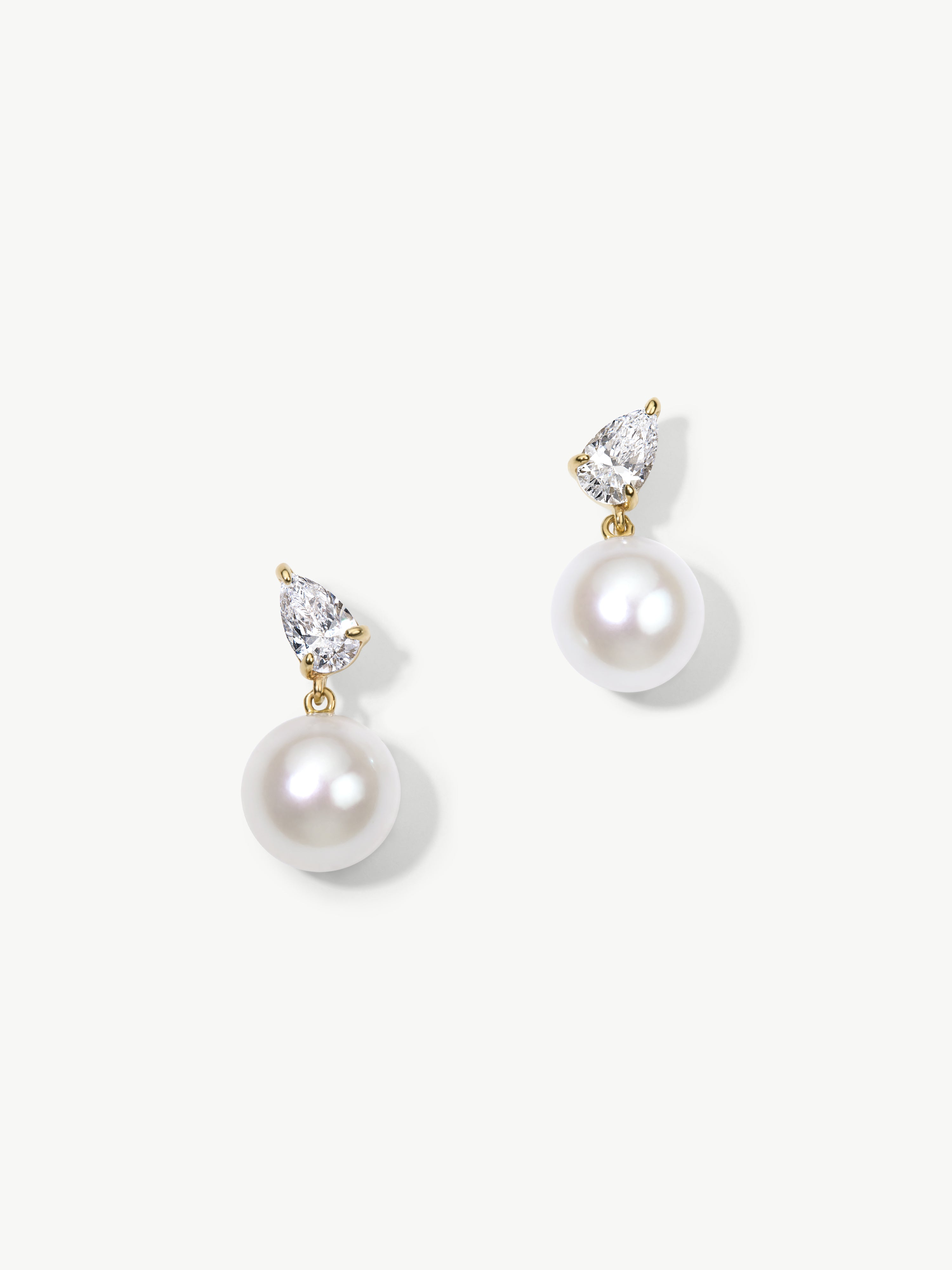 Pear & Pearl 14K gold diamond and pearl drop earrings