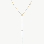 The Plus One 14K solid gold diamond lariat necklace with five floating diamonds