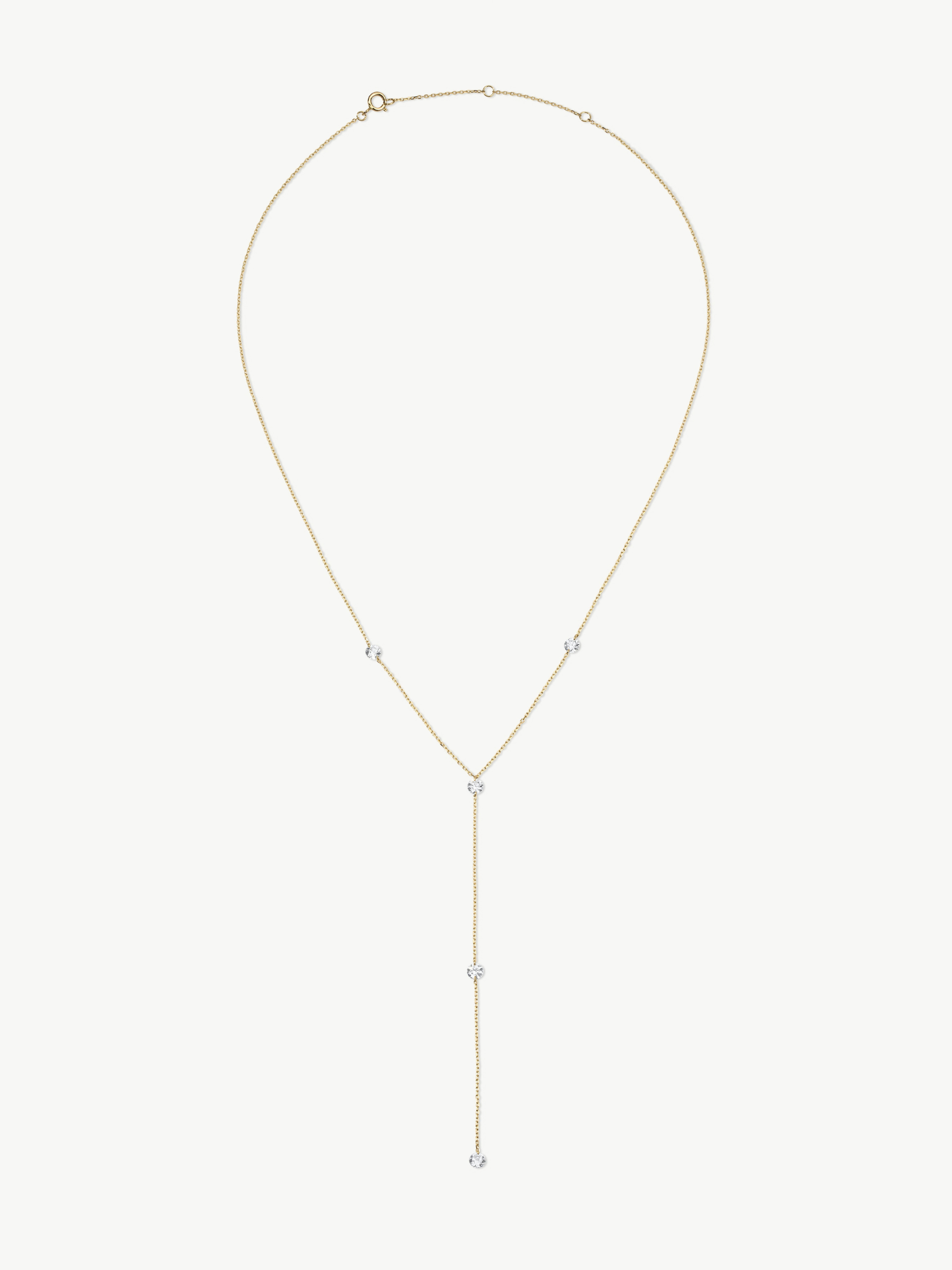 The Plus One Y-shaped diamond lariat necklace with five diamonds totaling 1 carat